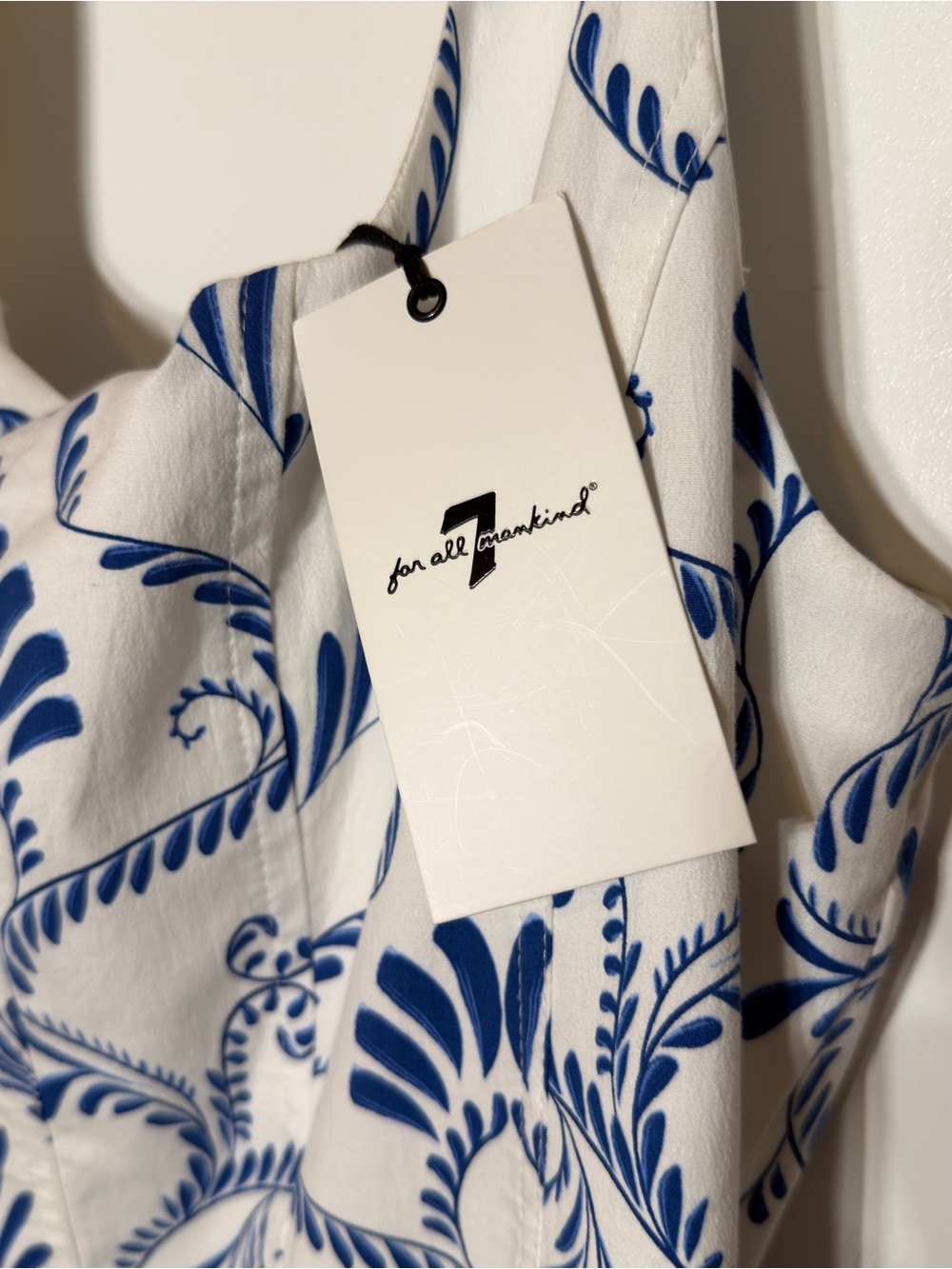 7 For All Mankind White/Blue Floral Square Neck A-Line Midi Zip Dress 10 NWT - Picture 3 of 14